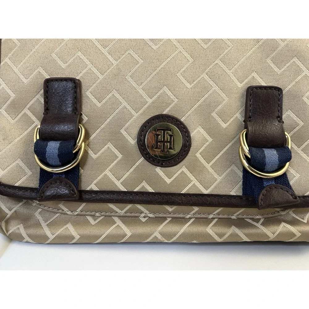 Tommy Hilfiger Jacquard Flap Top Messenger/Crossbody Bag-Tan/Brown Shoulder